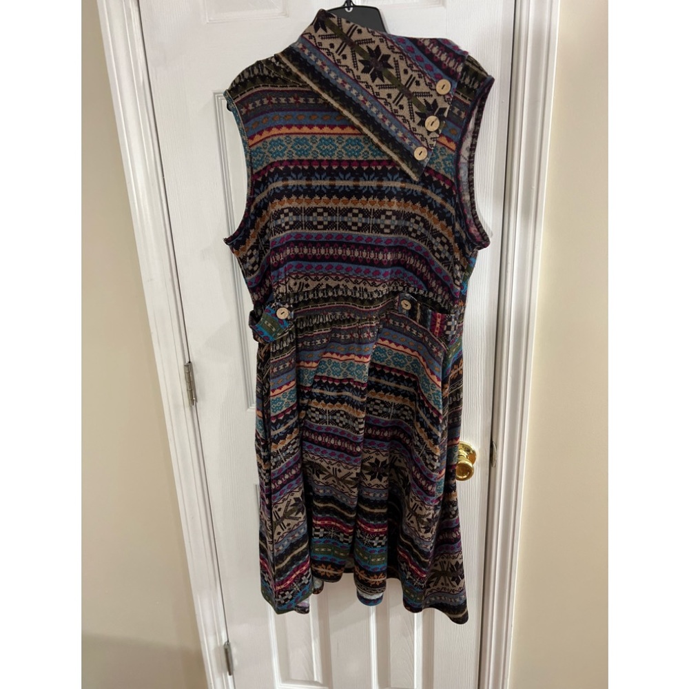 (D30) Modcloth Brown/Purple Print Coach Tour A-line Midi Dress